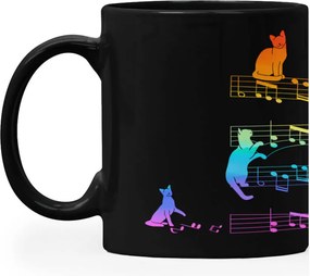 Caneca Gato Musical Cat Lover Preta Arco Iris