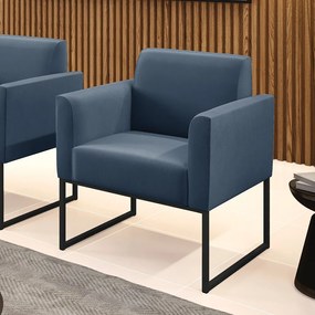 Poltrona Base Industrial Preto Marisa Suede - Azul Marinho