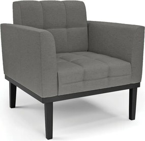Poltrona Decorativa Karen Pés Fixo em Madeira Preto Linho Cinza Mesclado G19 - Gran Belo