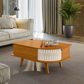 Mesa de Centro Para Sala com 2 Portas Narvelli M20 - D'Rossi - Cinamomo e Off White