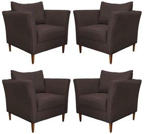 Kit 4 Poltronas Decorativa Sala de Estar Pés Palito Lubbock Couro Marrom G58 - Gran Belo