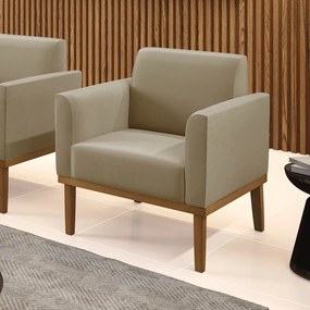Poltrona Decorativa Isabella Pés Fixo em Madeira Castanho Suede Nude G19 - Gran Belo