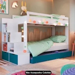 Treliche Infantil Com Escada e Nichos Infix C06 Branco/Azul - Mpozenat