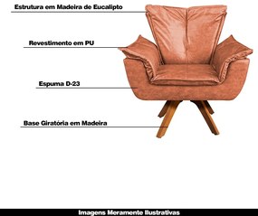 Kit 2 Poltronas Decorativas Base Giratória em Madeira Charger PU Marrom G19 - Gran Belo