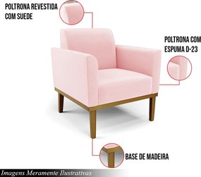 Kit 2 Poltronas Decorativas Isabella Pés Fixo em Madeira Castanho Suede Rosa Bebê G19 - Gran Belo