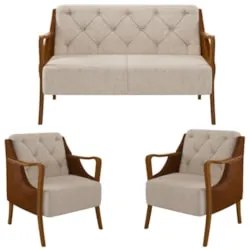 Kit Namoradeira 135cm e 2 Poltronas Decorativas Capitonê Lapa Z32 PU C