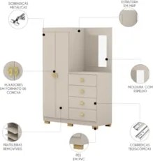 Guarda Roupa Cômoda Com Espelho 120cm Rita Fendi V02 - Mpozenato