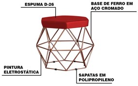 Puff Decorativo Base Bronze Elsa Suede Vermelho G41 - Gran Belo