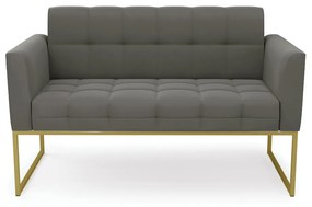 Sofá Namoradeira Elisa Suede Grafite Base Metálica Industrial Dourado - D'Rossi