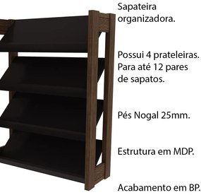 Sapateira Baixa para Quarto AZ1025 MDP Preto/Nogal G69 - Gran Belo