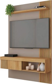 Painel Selina Ripado para TV até 45 com Porta de Correr e Prateleira MDP Buriti/Fendi G11 - Gran Belo