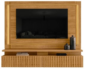 Painel TV 75 Pol 216cm Bancada Suspensa Ripado Lurian M20 - D'Rossi - Cumaru