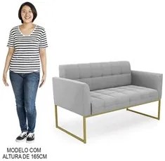 Sofá Namoradeira Base Industrial Dourado Ana Suede Cinza - Ibiza