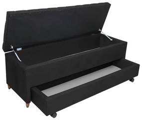 Calçadeira Baú com Sapateira Casal 140cm Paris Capitonê Suede Preto - Sheep Estofados - Preto