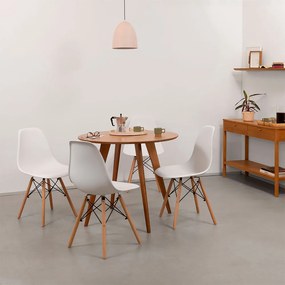 Conjunto Mesa Jantar Square Redonda 88cm Louro Freijó + 4 Cadeiras Eiffel em PP Branca Base Madeira