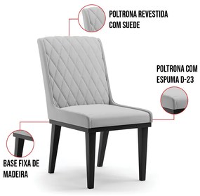 Cadeira Sala de Jantar Base Madeira Preto Kit 10 Sofia Suede D03 - D'Rossi - Cinza