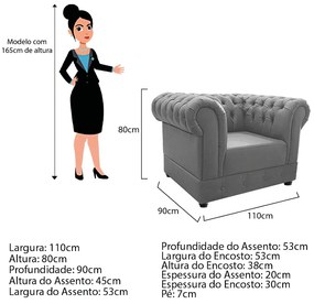 Kit Poltrona e Namoradeira Chesterfield Ana Suede Cinza - ADJ Decor