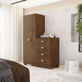 Cômoda Roupeiro Allure 4 Gavetas 2 Portas com Prateleiras Nogueira G98 - Gran Belo