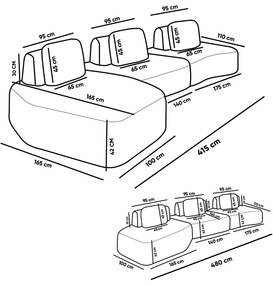 Sofá 3 Lugares Orgânico com Chaise e 2 Módulos Berlim Bouclê Cinza Claro/Caramelo K01 - D'Rossi