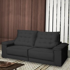 Sofá Retrátil e Reclinável Living Maittê 2,50m Veludo Preto