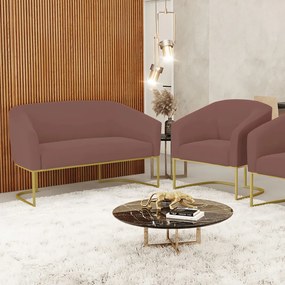 Sofá Namoradeira e Poltrona Base Industrial Dourado Stella Veludo D03 - D'Rossi - Rose