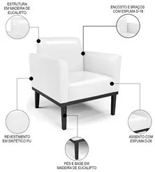 Sofá Namoradeira e 1 Poltrona Base Madeira Preto Maressa Sintético PU