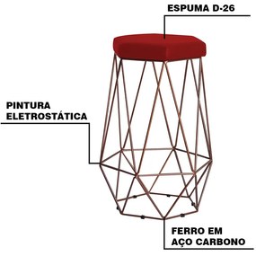 Banqueta Decorativa Rubel Base Bronze Suede Vermelho G41 - Gran Belo