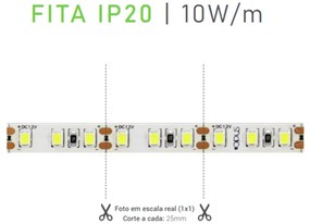 Fita Led 120Leds/m 2835 9,6W/m 12V 4000K 980Lm/m Ip20 / 5 Metros | Opu...