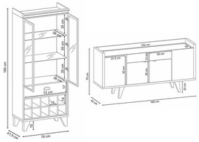 Conjunto Cristaleira Adega Bar e Buffet Balcão Decorativo Andorra/Albani OffWhite/Nature G26 - Gran Belo