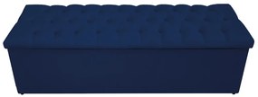 Recamier Baú Estofada Mel 140 cm Casal Com Capitonê  Suede Azul Marinho - ADJ Decor