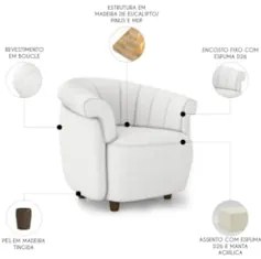 Poltrona Sala de Estar Pé Madeira Lykan Boucle Cru Z32      - Mpozenat