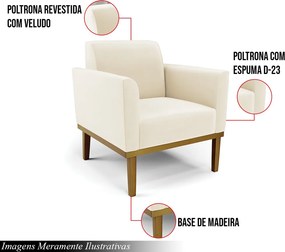 Poltrona Decorativa Isabella Pés Fixo em Madeira Castanho Veludo Bege G19 - Gran Belo