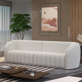Sofá Decorativo Sala de Estar 252cm Adam 3 Lugares Boucle Branco G45 - Gran Belo