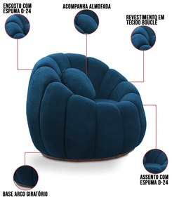Poltrona Decorativa Orgânica para Sala Kit 2 Cloud Bouclê E03 - D'Rossi - Azul Marinho