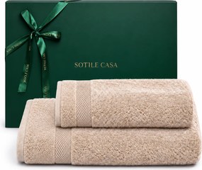 Jogo de Banho 2 pçs Trussardi 100% Algodão Doppia c/ Caixa de Presente Natal - Nocciola Nocciola