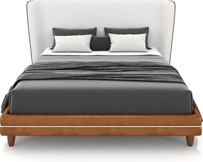 Conjunto Cama com Cabeceira Queen Torres Pés em Madeira PU/Bouclê Caramelo/Off White G91 - Gran Belo