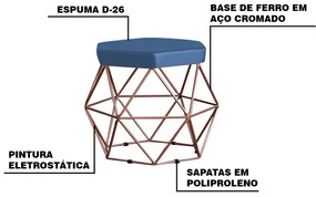 Puff Decorativo Base Bronze Elsa Suede Azul Marinho G41 - Gran Belo