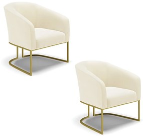 Poltrona Decorativa Industrial Dourado Kit 2 Stella Cotelê Int/Veludo D03 - D'Rossi - Off White