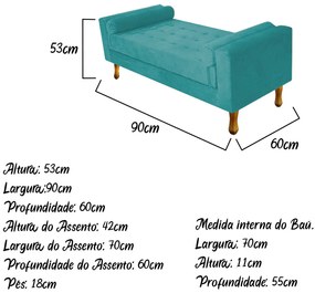 Recamier Baú Félix Solteiro 90cm Suede Azul Turquesa - ADJ Decor