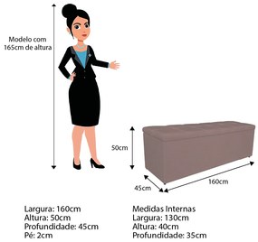 Calçadeira Estofada Manchester 160 cm Queen Size Linho Rosê - ADJ Decor