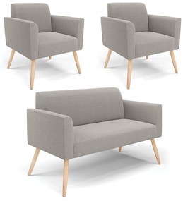 Namoradeira e 2 Poltronas Pé Palito Natural Marisa Bouclê - Cinza