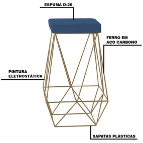 Banqueta Decorativa Kathy Base Gold Suede Azul Marinho G41 - Gran Belo