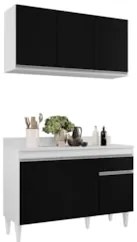 Armário Aéreo Virgínia e Balcão com Tampo 120cm Arizona Branco/Preto -