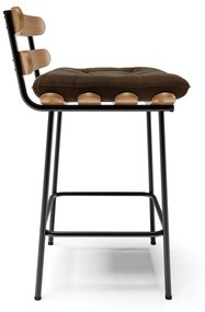 Kit 04 Banquetas Costela Suede Marrom Base Metálica Preto - D'Rossi