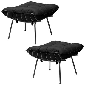 Kit 2 Puff Decorativo Sala de Estar Abel Pés Preto Veludo Preto G41 - Gran Belo