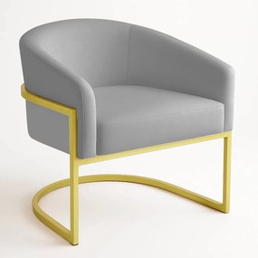Poltrona Sala Decorativa Industrial Dourada Arielle Suede - Cinza
