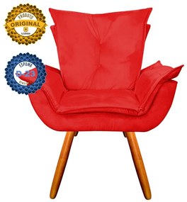 Poltrona Decorativa Pés Palito Emília Plus Suede Vermelho
