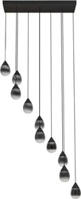 Pendente Led Vidro Fume E Aluminio Preto 50W 3000K Drop