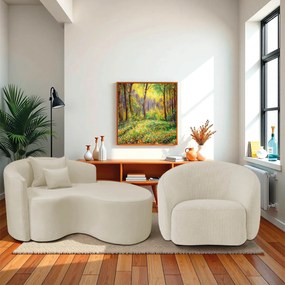 Kit Recamier Curvo Sala de Estar Inglaterra 150cm Lado Direito e Poltrona Orgânica Luxo Amore Bouclé