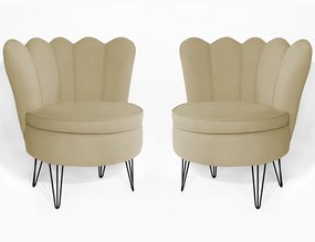 Conjunto 2 Poltrona Dália Pés Hairpin Legs Preto Veludo Nude